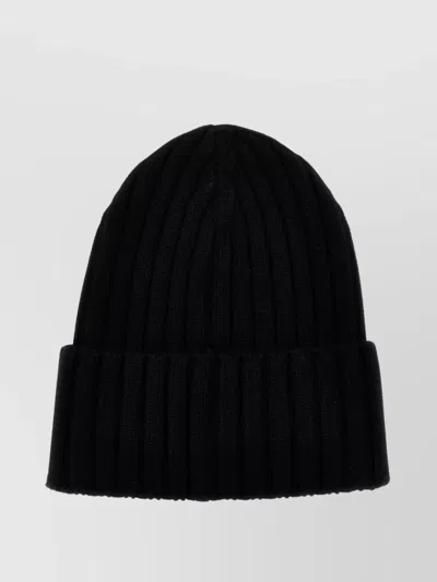 Moncler Knit Cap Ribbed Fold-over Cuff In Black