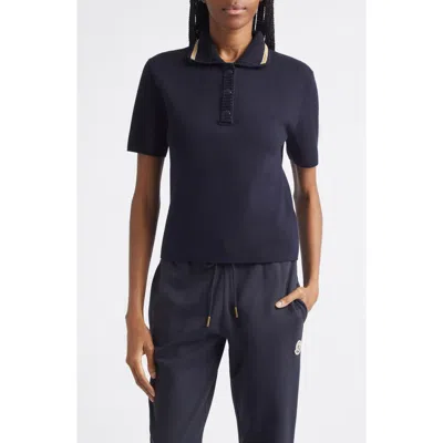 Moncler Knit Collar Cotton Polo In Blue