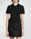 Moncler Knit Collar Short-sleeve Polo In Black