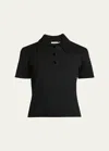 Moncler Knit Collar Short-sleeve Polo In Black