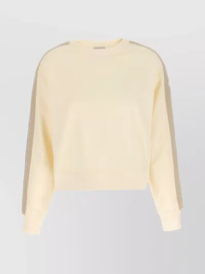 Moncler Knit Crew Neck Sweatshirt With Mesh Panel In White