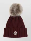 Moncler Maroon Pom Pom Beanie Hat In Burgundy