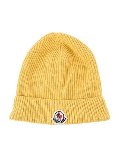 Pre-owned Moncler Knit Logo Beanie In Yellow