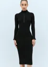 Moncler Half-zip Knit Crepe Midi Dress In Black