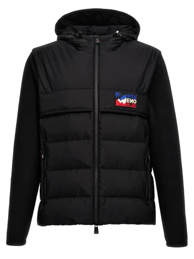 Moncler Quilted-panel Hooded Cardigan In Black