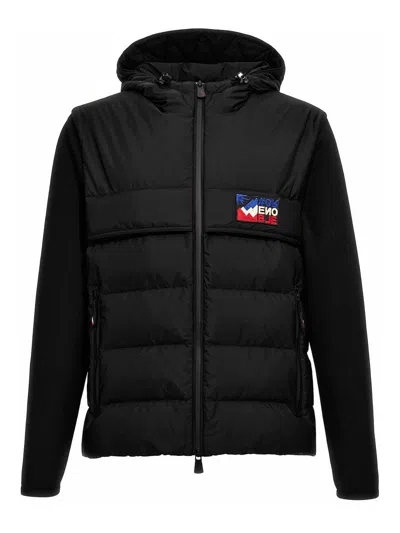 Moncler Quilted-panel Hooded Cardigan In Black