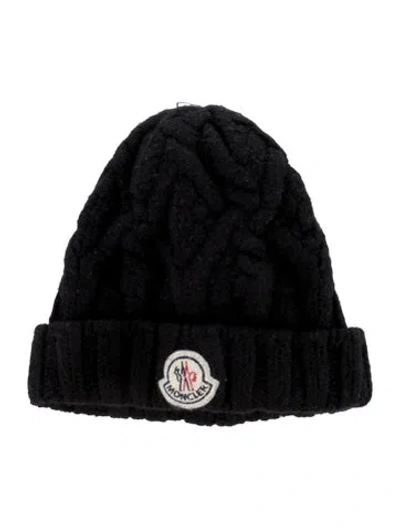 Pre-owned Moncler Knit Patterned Branded Beanie In Black