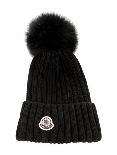 Pre-owned Moncler Knit Pom Pom Beanie In Black