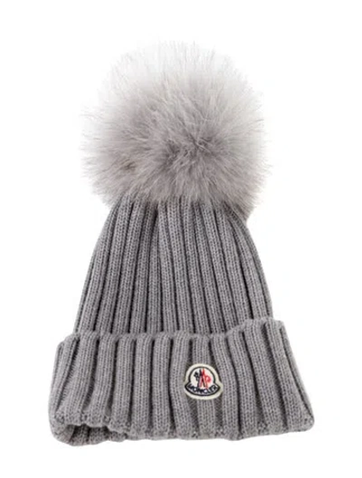 Pre-owned Moncler Knit Pom Pom Beanie In Gray