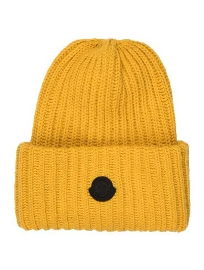 Pre-owned Moncler Knit Ribbed Beanie. In Yellow