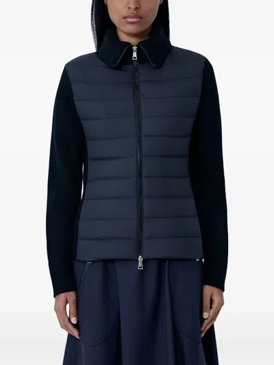 Moncler Knit-sleeves Quilted Jacket In Blue