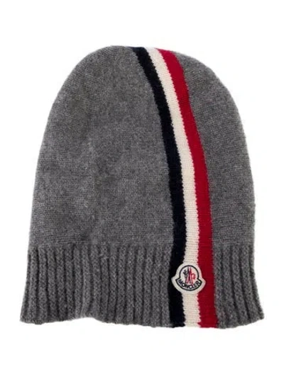 Pre-owned Moncler Knit Striped Beanie In Gray