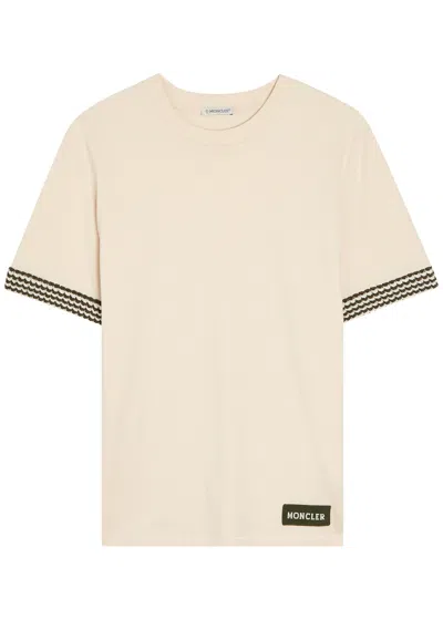 Moncler Knit-trimmed Cotton T-shirt In Brown