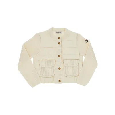 Moncler Kids' Knitted And Padded Microfiber Cardigan In Brown