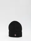 Moncler Ribbed Turn-up Beanie Hat In Wool In Black