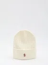 Moncler Grenoble Logo Beanie In White Soft Virgin Wool In Neutral