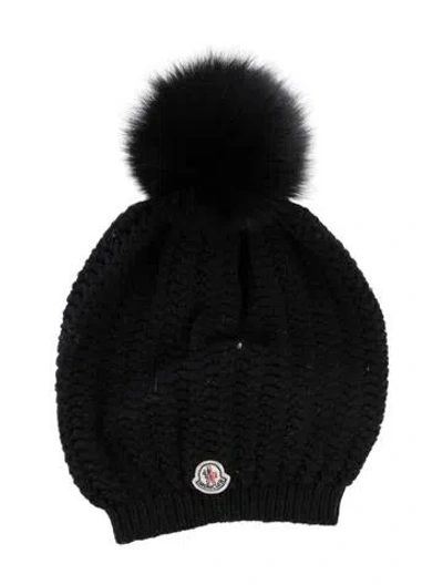 Pre-owned Moncler Knitted Beanie With Pom Pom Accents In Black
