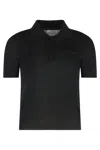 Moncler Knitted Cotton Blend Polo With Ribbed Edges In Black