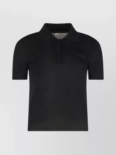 MONCLER KNITTED COTTON BLEND POLO WITH RIBBED EDGES