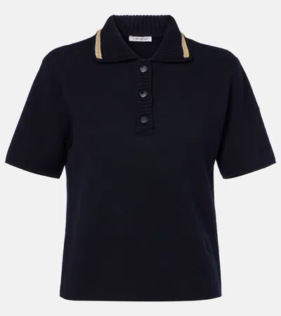 Moncler Knitted Cotton Polo Shirt In Blue