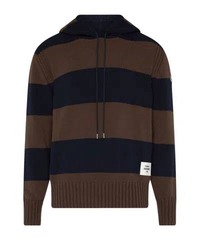 Moncler Knitted Hooded Hoodie In Black