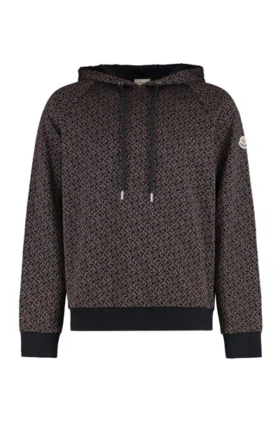 Moncler Logo Jacquard Knitted Drawstring Hoodie In Brown