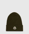 Moncler Knitted Logo Beanie In Khaki