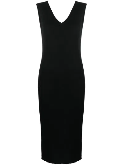 Moncler Knit Logo Midi Dress In Black
