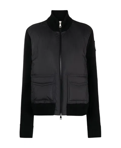 Moncler Knitted-panel Padded Jacket In Black