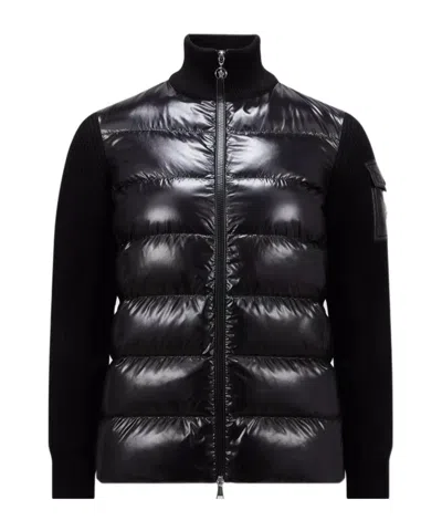 Moncler Knitted-panels Puffer Jacket In Black