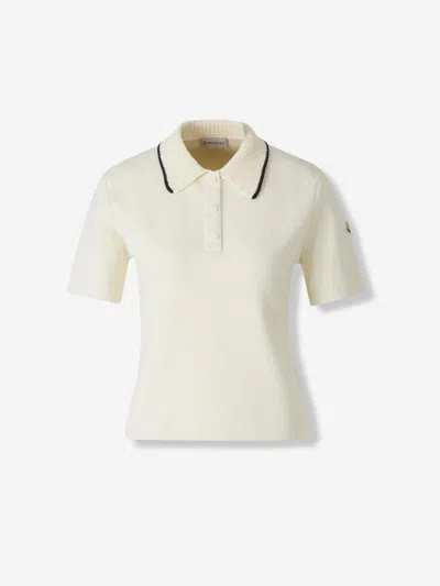 Moncler Knit Cotton Polo Shirt In White