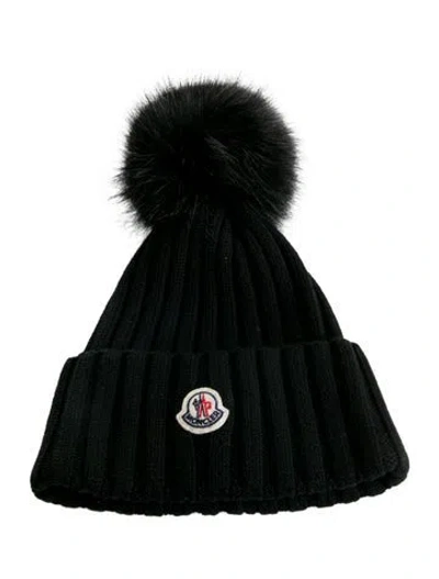 Pre-owned Moncler Knitted Ribbed Beanie In Black