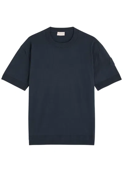 Moncler Knitted Silk-blend T-shirt In Navy