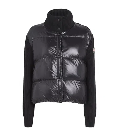 Moncler Knitted-sleeve Puffer Jacket In Black