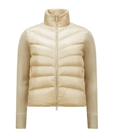 Moncler Knitted-sleeve Puffer Jacket In Nude