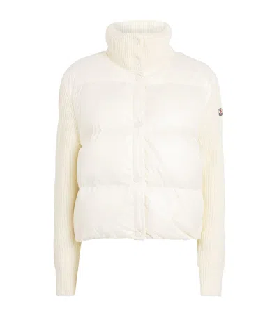 Moncler Knitted-sleeve Puffer Jacket In White