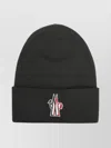 Moncler Knitted Wool Hat Ribbed Cuff In Black
