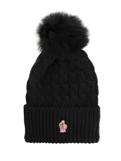 MONCLER KNITTED WOOL POM POM HAT HATS BLACK