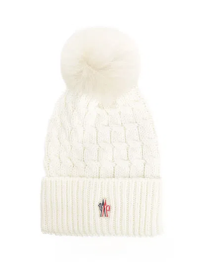 MONCLER KNITTED WOOL POM POM HAT HATS WHITE