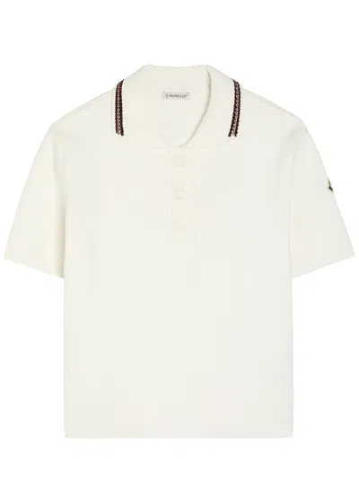 Moncler Knit-trim Cotton Polo Shirt In White