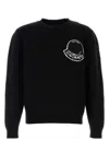 Moncler Wool Logo Sweater With Ribbed Crew Neck In Black