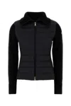 Moncler Two-material Cardigan With Goose Down Padding And High Neck In Black