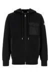 Moncler Hooded Drawstring Cardigan Chest Pocket In Black