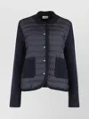 Moncler Knitwear Cardigan With Quilted Front Panel In Blue