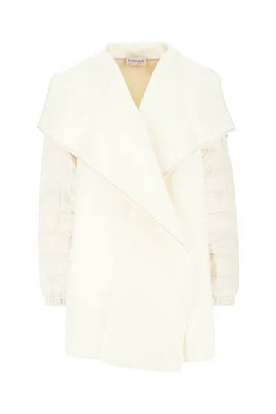 Moncler Knitwear With Belted Waist And Oversized Collar In White