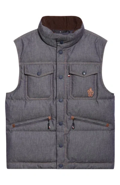 Moncler Krachan Denim Puffer Vest In Blue