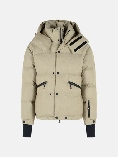 Moncler 'krun' Virgin Wool Ski Jacket With Beige Grey Hood In Neutral