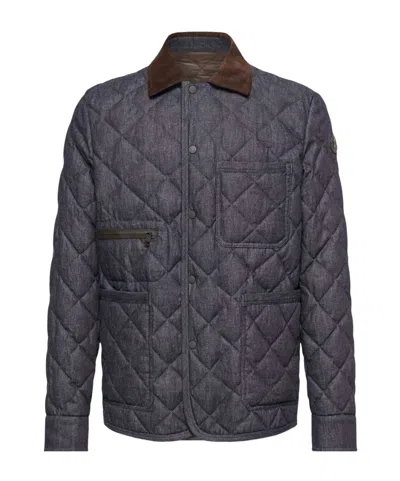 Moncler Kryen Diamond Quilted Denim Down Shirt Jacket In Black