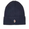 Moncler L Beanie Hat With Logo Patch In Blue