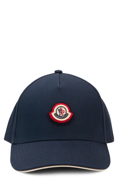 Moncler L20913b00041 Cotton With Logo Patch Baseball Cap In Blue